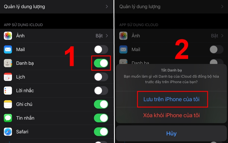 Tắt đồng bộ danh bạ với iCloud